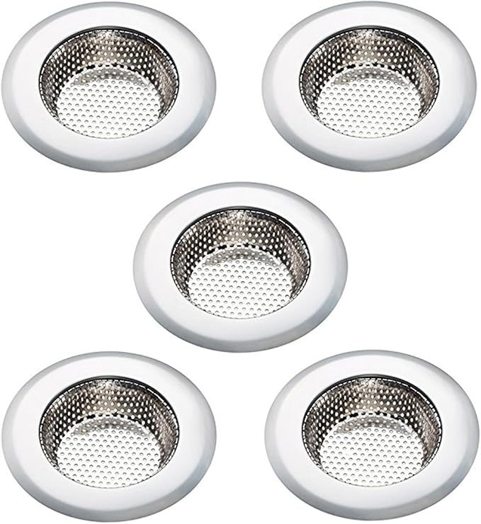Kitchen Sink Strainer Basket Stainless Steel - Sink Drain Cover with Wide Rim, for Most Kitchen Sinks Anti-Clogging 4.5 in (5pc Silver)