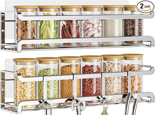 Spice Rack wall mounted 2 Pack, Silver
