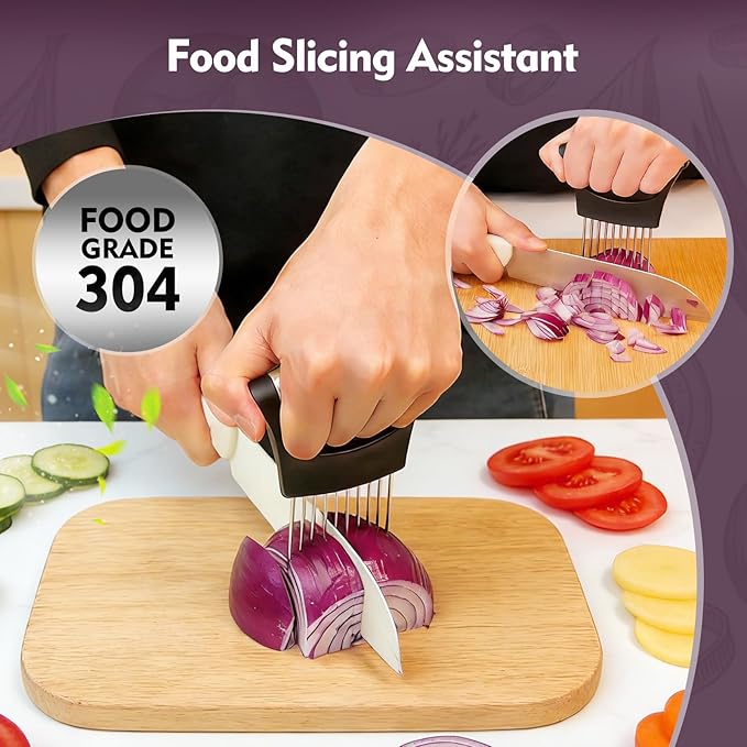 Onion Holder for Slicing, Stainless Steel Onion Slicer Holder, Onion Slicer Cutter Chopper, Vegetable Fruit Tomato Slicer, Food Vegetable Chopper, Kitchen Gadgets