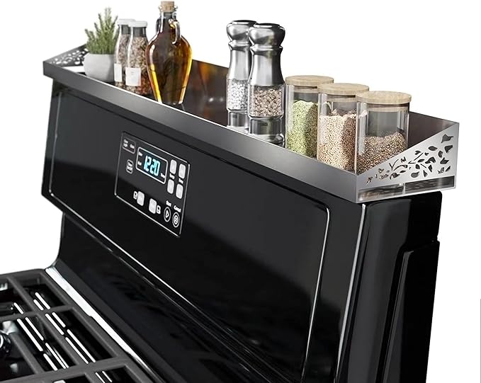 STUTOV Stove Shelf for Stove Top, Spice Rack Organizer, Easy Installation, Kitchen Storage Solution, with Standard 30" Length, Brushed Stainless Steel, Non Magnate (Stainless Steel)