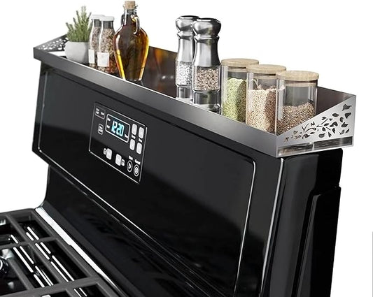 STUTOV Stove Shelf for Stove Top, Spice Rack Organizer, Easy Installation, Kitchen Storage Solution, with Standard 30" Length, Brushed Stainless Steel, Non Magnate (Stainless Steel)