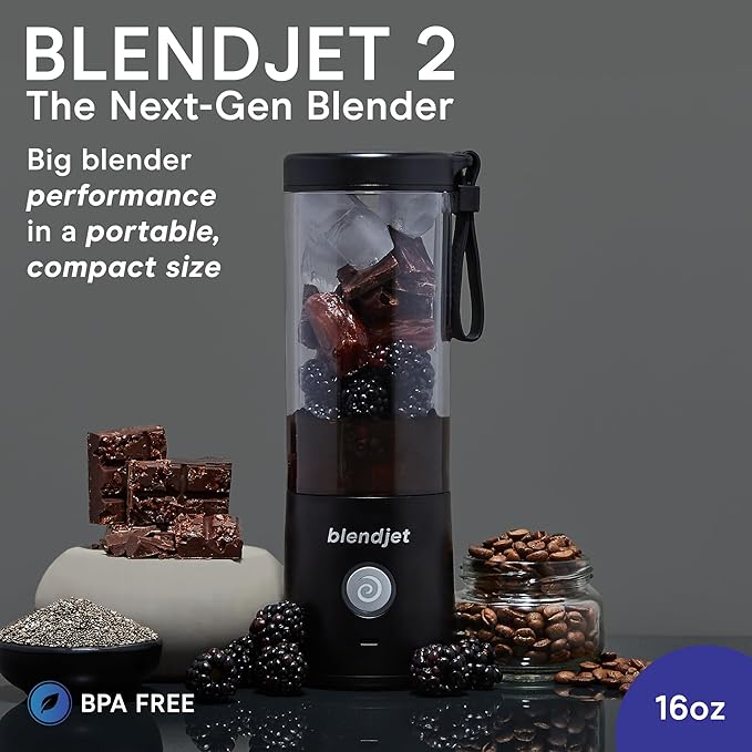 BlendJet 2 Portable Blender for Smoothies & Shakes - 16oz BlendJet Cordless Personal & Small Blender, USB-C Rechargeable & Self Cleaning - (Black)