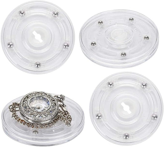 TamBee 4PCS 3 Inch Acrylic Lazy Susan Turntable Organizer, 360° Rotation Revolving Display Base Clear Acrylic for Spice Rack, Table, Cake, Kitchen, Pantry Decorating