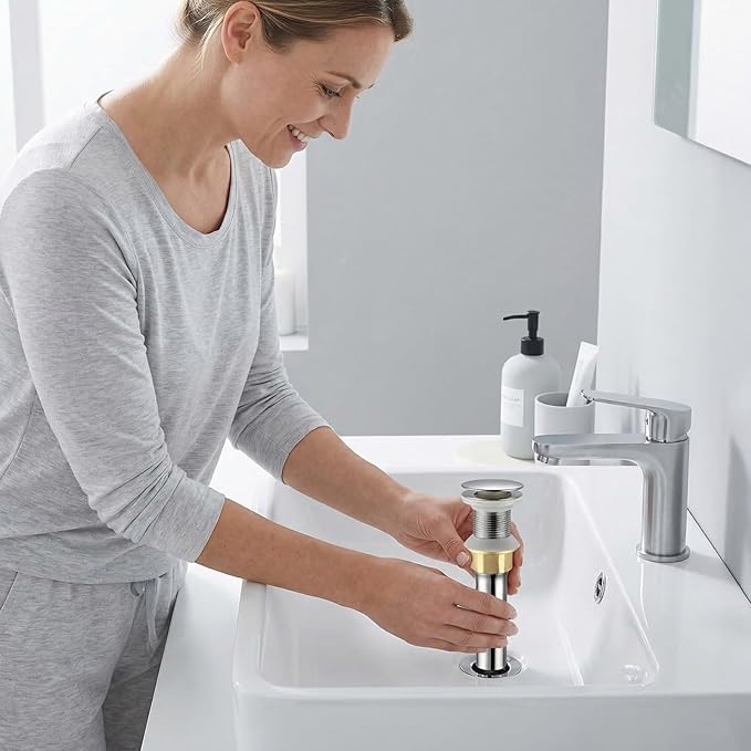 Bathroom Sink Drain, Drain Stopper Bathroom Sink Without Overflow, Assembly with Detachable Strainer Basket, Built in Anti Clogging Pop Up Drain Strainer, Stainless Steel Brushed Nickel 1Pcs