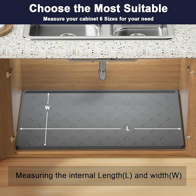 Under Sink Mat - Waterproof Kitchen Cabinet Tray - 34" x 22" Flexible Silicone Under Sink Liner - Kitchen Bathroom Cabinet Mat and Protector for Drips Leaks Spills