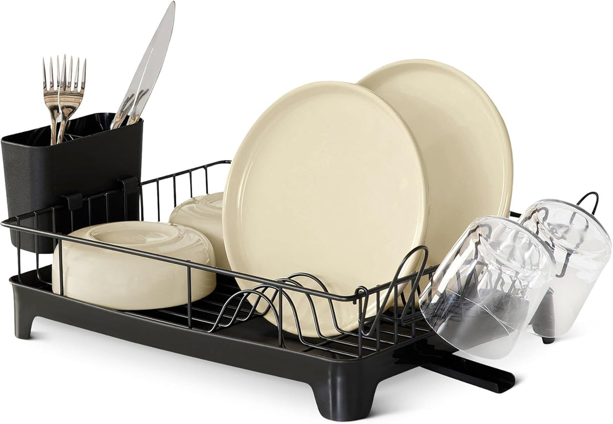 Dish Drying Rack for Kitchen Counter, Stainless Steel Dish Rack with Drainboard, 15.2 x 11.6 x 4 in., Black