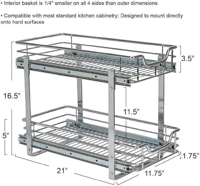 Household Essentials Chrome-Plated Steel Dual-Tier Pull-Out Organizer