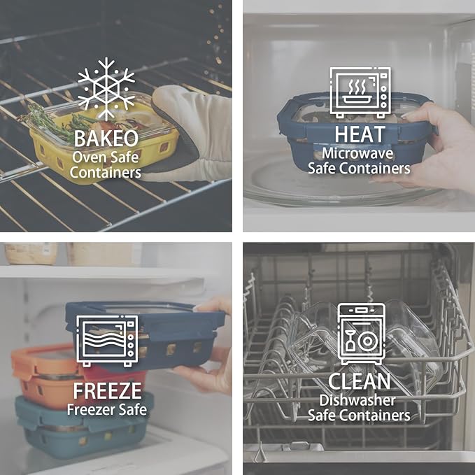GENICOOK Glass Meal Prep Containers 5-Pack With Glass Lids & Steam Vent, 35 Oz / 4.4 Cups Leakproof Airtight Food Storage Containers, Borosilicate Glass, Microwave And Dishwasher Safe, Bpa-Free