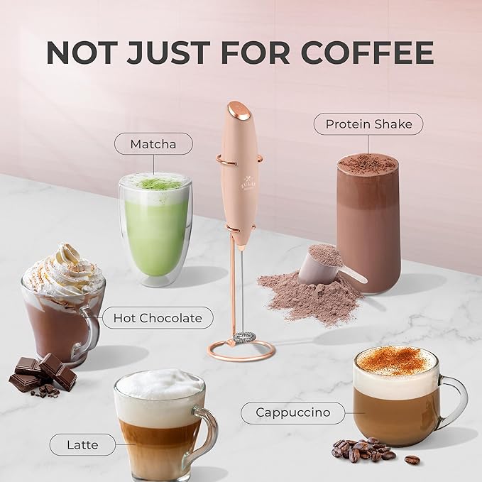 Zulay Kitchen Powerful Milk Frother Wand With Duracell Batteries, Rose Peach