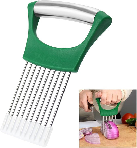 Green Stainless Steel Onion Holder for Slicing,Onion Slicer Holder, Onion Cutter for Slicing of Onions, Tomatoes,Avocados,Eggs and Other Vegetables,St. Patrick's Day Gift Kitchen Utensils (Green)