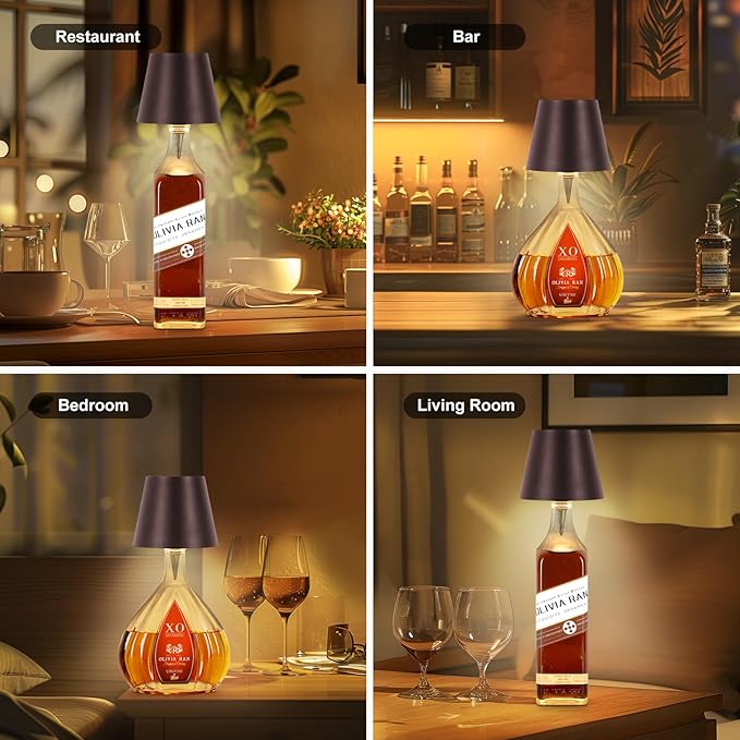 Wireless Bottle Lamp, 2026 New 3 Color Rechargeable Led Wine Bottle Lights for Bars Restaurants (Brown, 1PC)