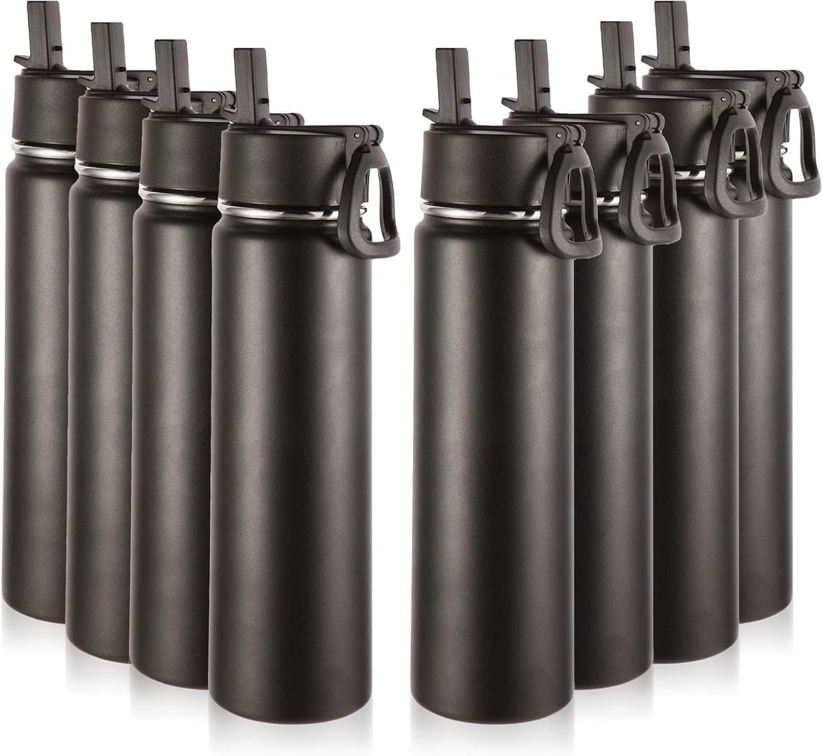 24oz Insulated Water Bottle with Straw Lid, Black, 8-Pack