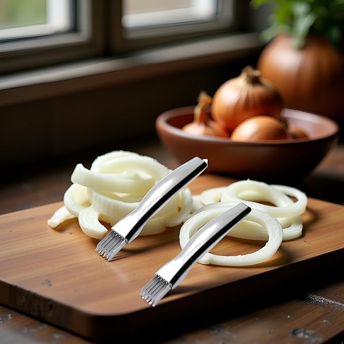 2Pcs Shred Silk the Knife Stainless Steel, Stainless Steel Onion Cutter, Ergonomic Onion Slicer, Onion Blossom Cutter, Kitchen Tools for Slicing and Dicing Onions, Seasoning and Spice Choppers
