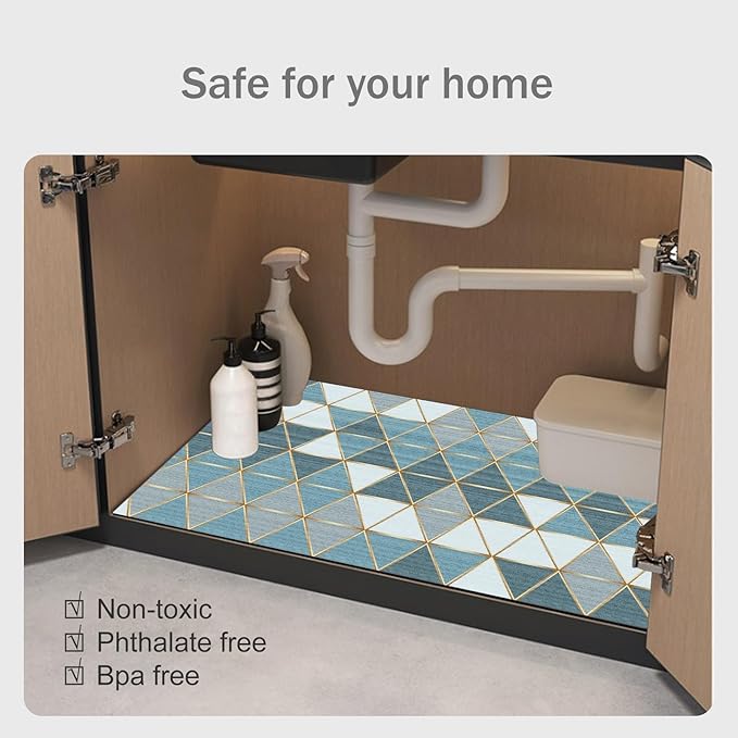 Under The Sink Mat, 24 X 36 in, Durable & Waterproof Premium Mats to Protect Kitchen & Bathroom Cabinets, Absorbent & Easy to Clean Shelf Liner(Blue & White)