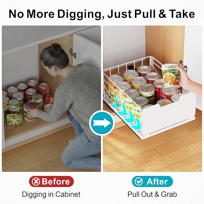 iSPECLE Pull Out Cabinet Drawer - For (12" - 36") Wide Cabinet, No Drilling Ideal for Renter, Easy Slide Out Access Items No More Digging, Large Capacity Store More for Kitchen Pantry Bathroom, 1 Pack