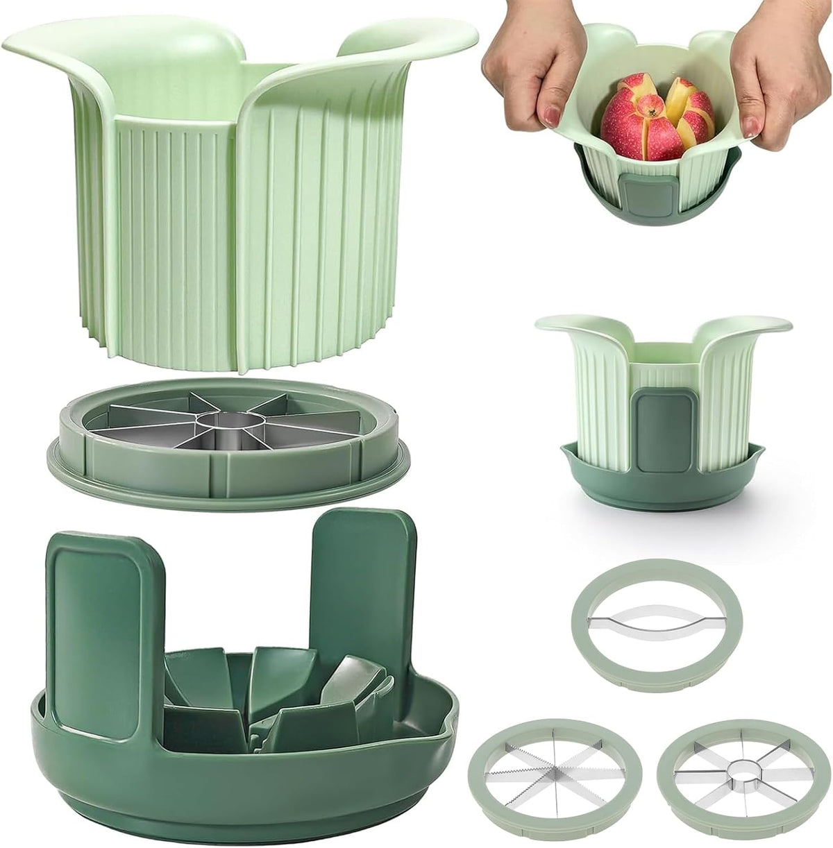 Apples Slicer and Corer, 8 Slices Heavy Duty Pear, Mango & Tomato Cutter with Stand & Comfort Handle, Up to 3.7 IN Apples(Green,3 cut pieces)