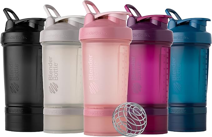 BlenderBottle Shaker Bottle with Pill Organizer and Storage for Protein Powder, Classic V2 ProStak System, 22-Ounce, Smoke Grey