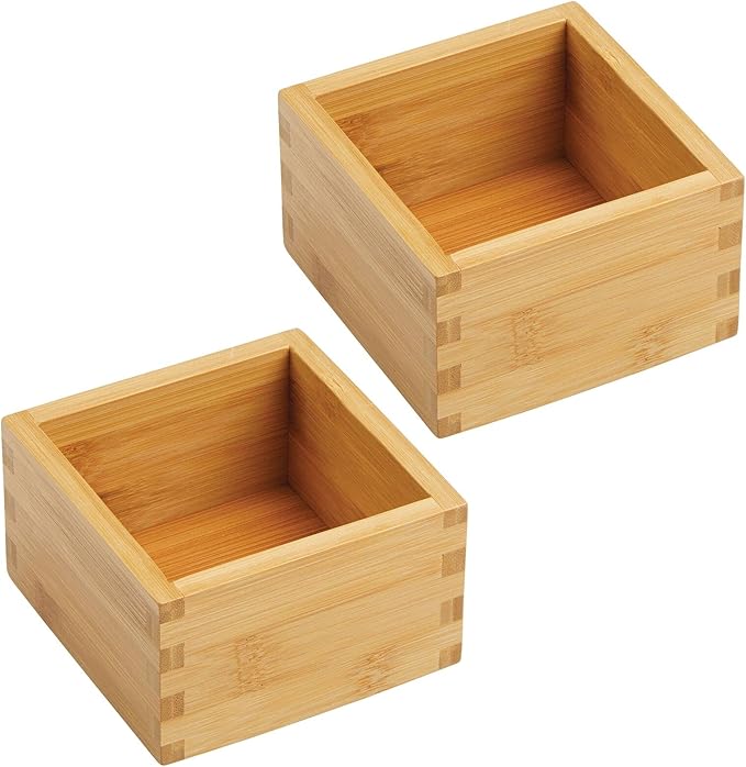 mDesign Bamboo Storage Bin Container, Drawer Organizer Crate Boxes for Kitchen Pantry Cabinet, Shelf, Island or Countertop, Holds Snacks, Spices, or Drinks, Echo Collection, 2 Pack, Natural/Tan