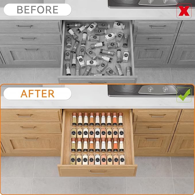 LETGO 8 Pack Adjustable Spice Rack for Drawer- Expandable From 11" to 22" Expandable Spice Drawer Organizer 4 Tiers Acrylic Seasoning Organizer Rack,Clear Spice Rack Tray for Spices,Condiment (8)
