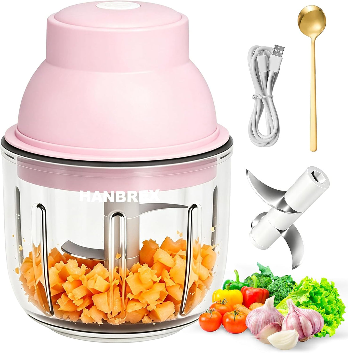 Electric Wireless Garlic Chopper, 350ml, Pink