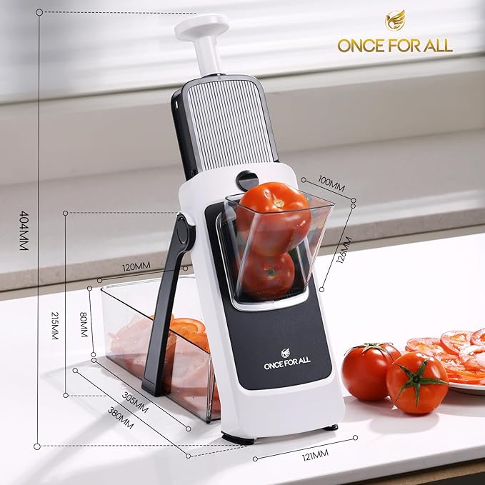 ONCE FOR ALL Safe Mandoline Slicer For Kitchen, AdjustableThickness 0.1-8 mm Professional Vegetable Slicer For Food, Fruit Slices, Potato Chips, Fast Meal Prep (4th Gen Gray)