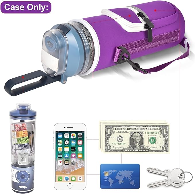 SAIKA Personal Blender Bag for Ninja Blast Max BC251/ BC151, Portable Cordless Blender Carrying Case with Reflective Strip, Shoulder Strap, Handle and Accessories Pocket (Cover Only) (Purple)