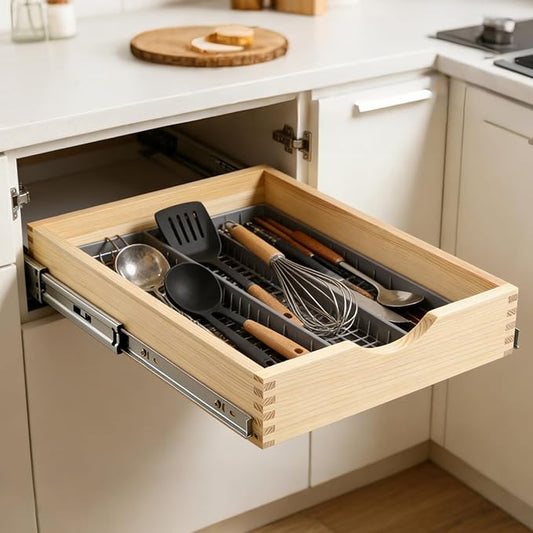 17" Pull Out Cabinet Drawer (Fits 18" Cabinet Opening), Wood Slide Out Cabinet Shelf Organizer with Ball Bearing Slides, Clear Lacquer Finish, Heavy Duty Kitchen Cabinet Pull Out Shelves
