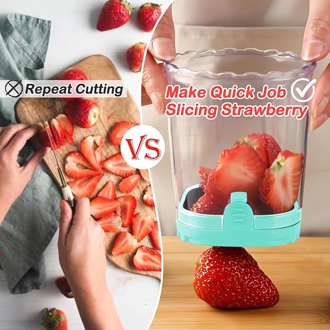 Creative Strawberry & Fruit Slicer - Detachable Cutter with Push Plate (Pale Turquoise)