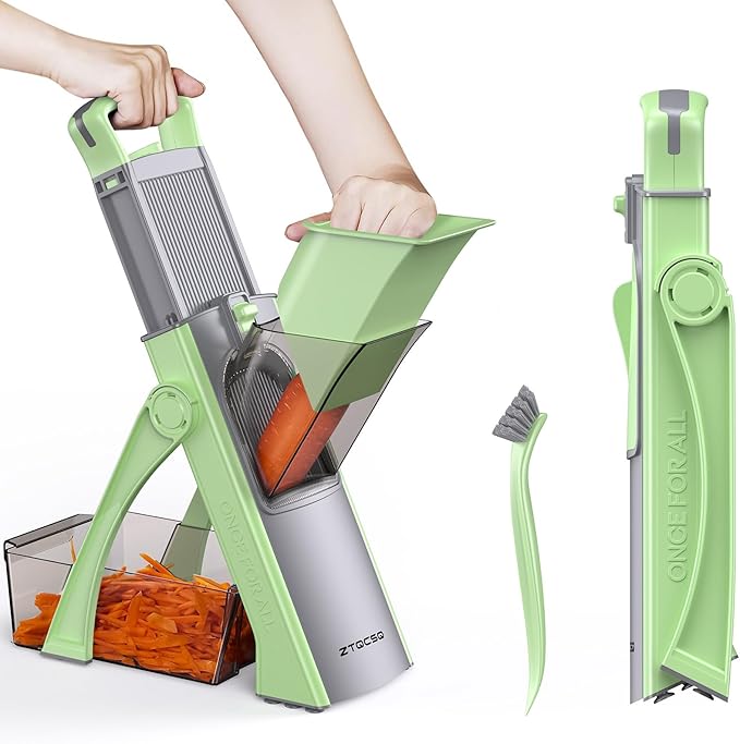Upgraded Version Safe Mandoline Slicer for Kitchen, All in 1, Green