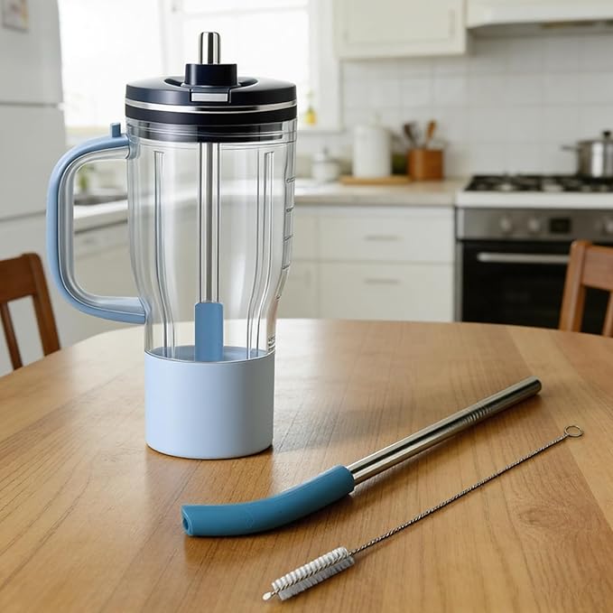 2Pcs Replacement Metal Straws for Ninja BlendBOSS, Reusable Stainless Steel Straw With Cleaning Brush, Compatible With Personal Smoothie Travel Tumbler Smoothies & Frozen Drinks Accessories Parts