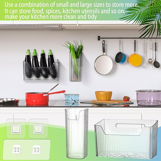 SiliFine 8 Pcs Storage Organizer Bins Wall Mounted Organizer Basket Plastic Cabinet Door Bins Stackable Hanging Baskets for Organizing for Wall Refrigerator Kitchen Bathroom Pantry(3.35'',White)