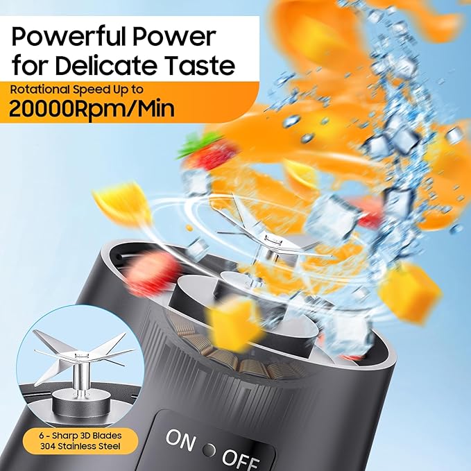 Portable Blender for Smoothie & Shakes - Upgraded Rechargeable Personal Size Blender, 380ml BPA Free Juice Cup & High Speed of 20,000 Rpm, Suit for Sports/Office/Home/Travel