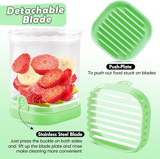 Creative Strawberry & Fruit Slicer - Detachable Cutter with Push Plate (Fluorescent Green)