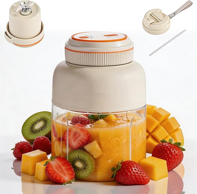Portable Wireless Juicer Cup, 45oz Extra Large Capacity, 1300 mAh Battery Offers Extremely Long Battery Life, Dual Lid Compact Travel Drinking Cup for Office Outdoor, Picnic (PP-White)