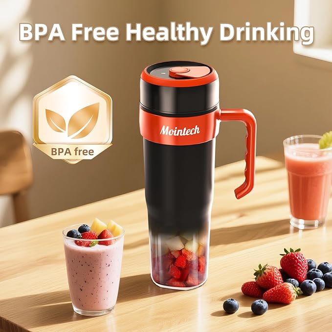 Personal Blender for Shakes and Smoothies with 6 Blades, 21oz(600ml) Personal Size Juicer USB-C Rechargeable with Straw Brush&Lid, for Home, Gym, Travel, Kitchen (Black)