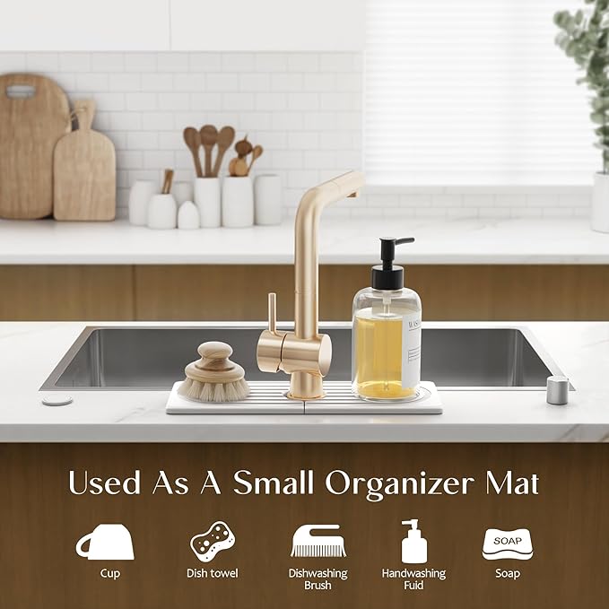 eormoe Faucet Mat for Kitchen Sink - Wider Diatomite Fast Drying Stone Sink Tray, Super Absorbent, Prevents Moisture Buildup - Faucet Splash Guard for Bathroom Counter (Light Grey, 15x5.3inch)