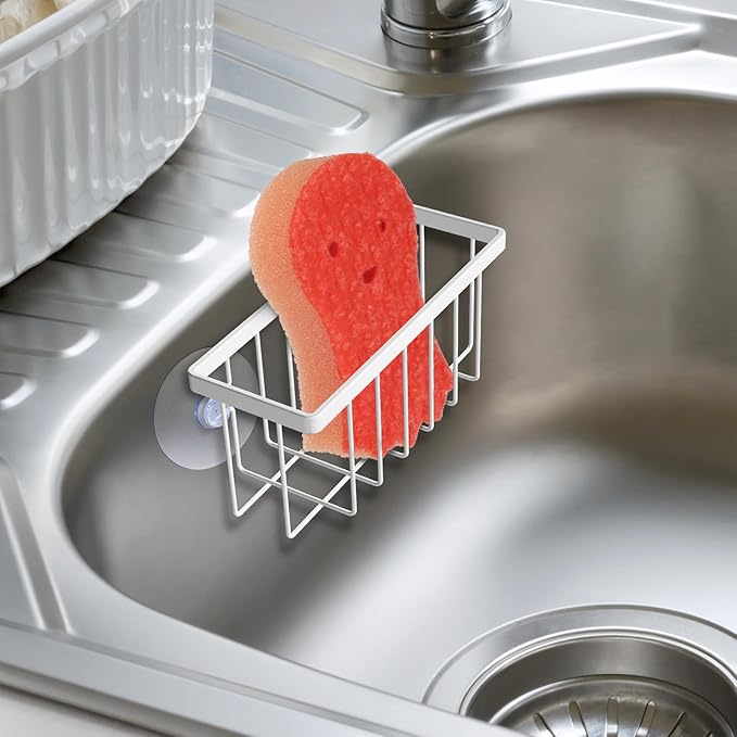 HLOOL Kitchen Sponge Holder,Sponge Holder for Kitchen Sink Suction, Sink Caddy (White)