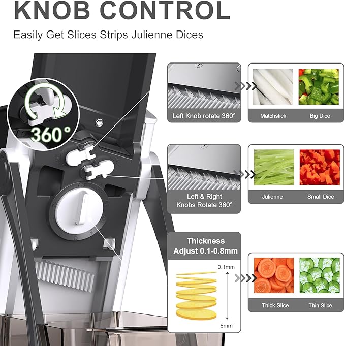 Jonscook All-in-1 Update Safe Mandoline Slicer for Kitchen, Food Chopper with Container, Thickness Adjustable Vegetable Chopper, Potato French Fry Cutter Tomato Apple Slicer Onion (BlackWhite)