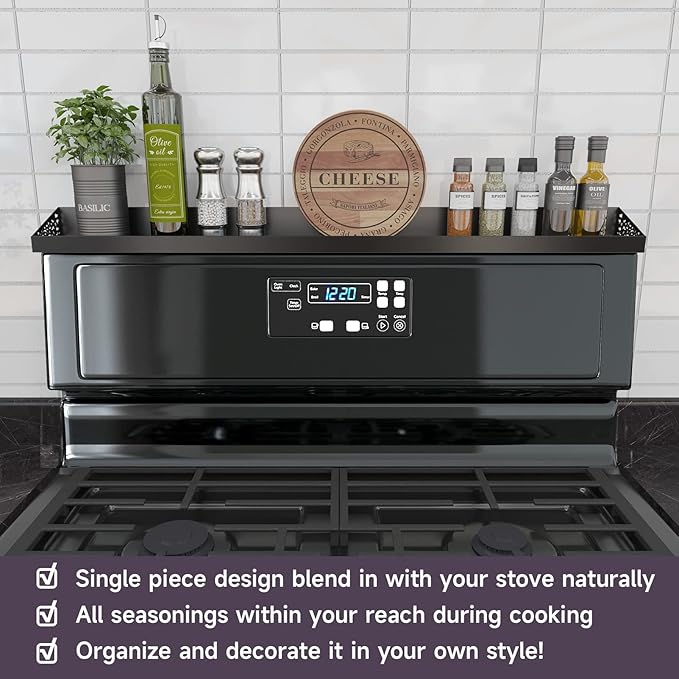 STUTOV 30" Magnetic Stove Top Shelf – Black Spice Rack and Seasoning Organizer – Magnetic Kitchen Shelf for Back of Stove – Over Stove Rack and Storage Organizer