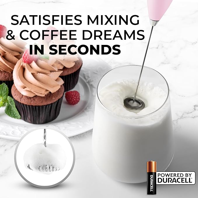Zulay Kitchen Milk Frother Handheld Electric Whisk with AA Duracell Batteries – Durable Drink Mixer for Coffee, Lattes, Cappuccinos & More - Lavender