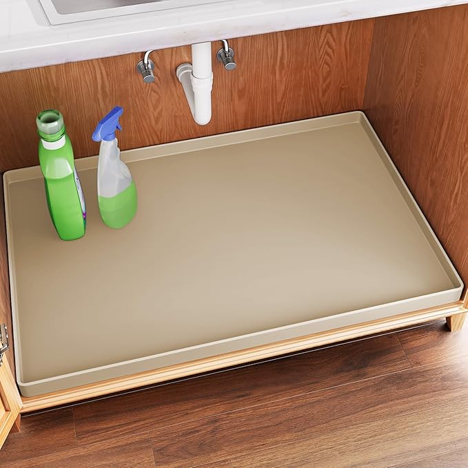 FLATO Waterproof Under Sink Mat 37" x 22" Shelf Liner for Kitchen and Bathroom, Cabinet Protector, Organizers and Storage, Flexible Silicone Drip Tray