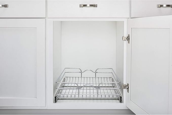 Rev-A-Shelf Steel Wire Pullout Drawer Organizer Shelf for Kitchen Cabinets, Slide Out Storage Basket, Min Opening Width of 14.5", 15" x 20", 5WB1-1520CR-1