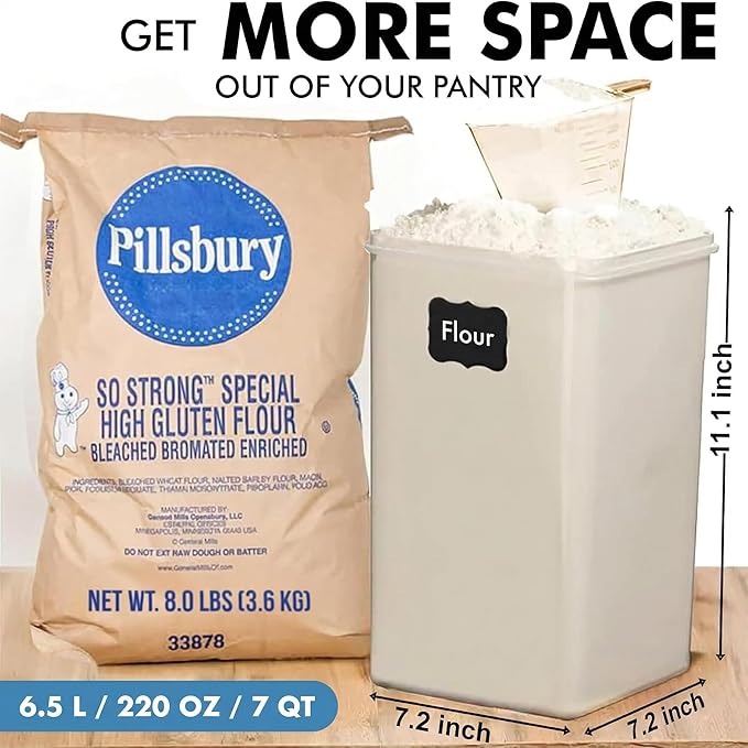 WHITE FEATHER SUPPLIES 2 PC [7 Qt / 6.5L / 220 Oz] Large Food Storage Containers with Lids Airtight - BPA Free Clear Plastic Kitchen and Pantry Storage Containers for Cereal, Flour, Sugar, Rice