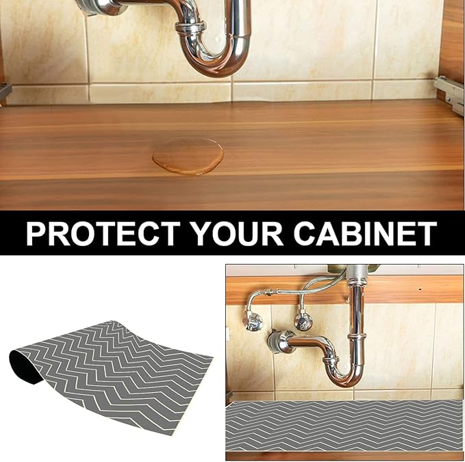 Under The Sink Mat, 24 X 36 in, Durable & Waterproof Premium Mats to Protect Kitchen & Bathroom Cabinets, Absorbent & Easy to Clean Shelf Liner, Black