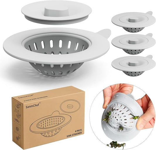 4 Pack Silicone Kitchen Sink Drain Catcher with Lid, 4.4" Top / 3" Mesh Basket