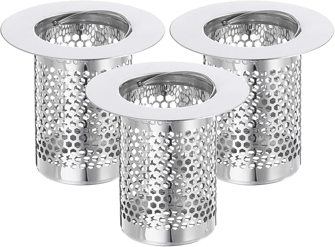 uxcell 2 Pack Shower Drain Strainer, 2" x 2" Stainless Steel Floor Drain Strainer Deep Sink Hair Catcher for Kitchen Bathroom Balcony Floor Drain, Fit Hole Size from 1.18" to 1.97"