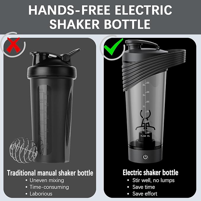 Electric Shaker Bottle, 28 oz Rechargeable Shaker Cup for Protein Mixes and Pre Workout, Portable Gym Protein Blender for Meal Replacement Shakes | Leak-Proof w/Handle | BPA Free (Black)
