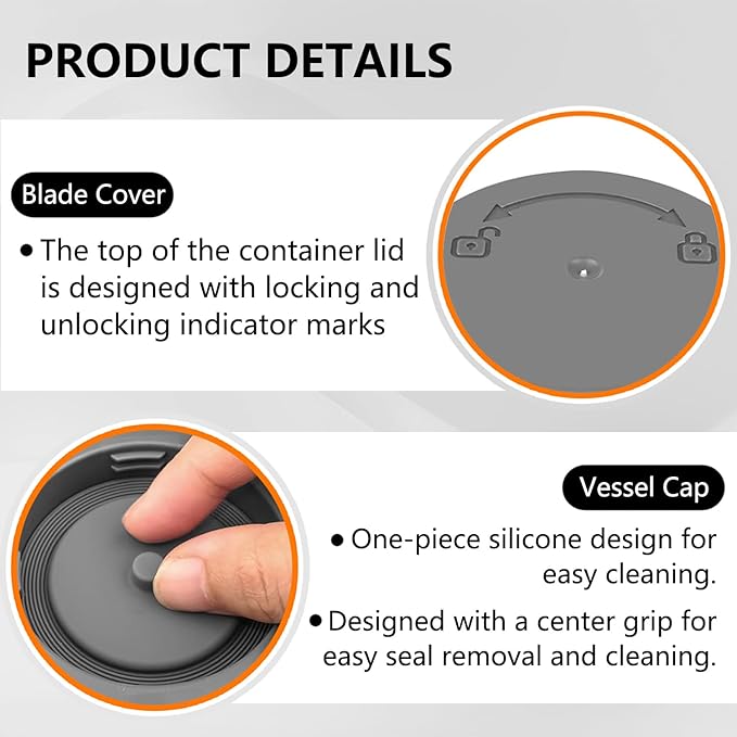 Blade Cover and Vessel Cap for Ninja Blast Portable Blender BC100 and BC151 Series,Replacement Accessories For Portable Blenders,Leakproof,Food-Grade,Dishwasher-Safe.Grey