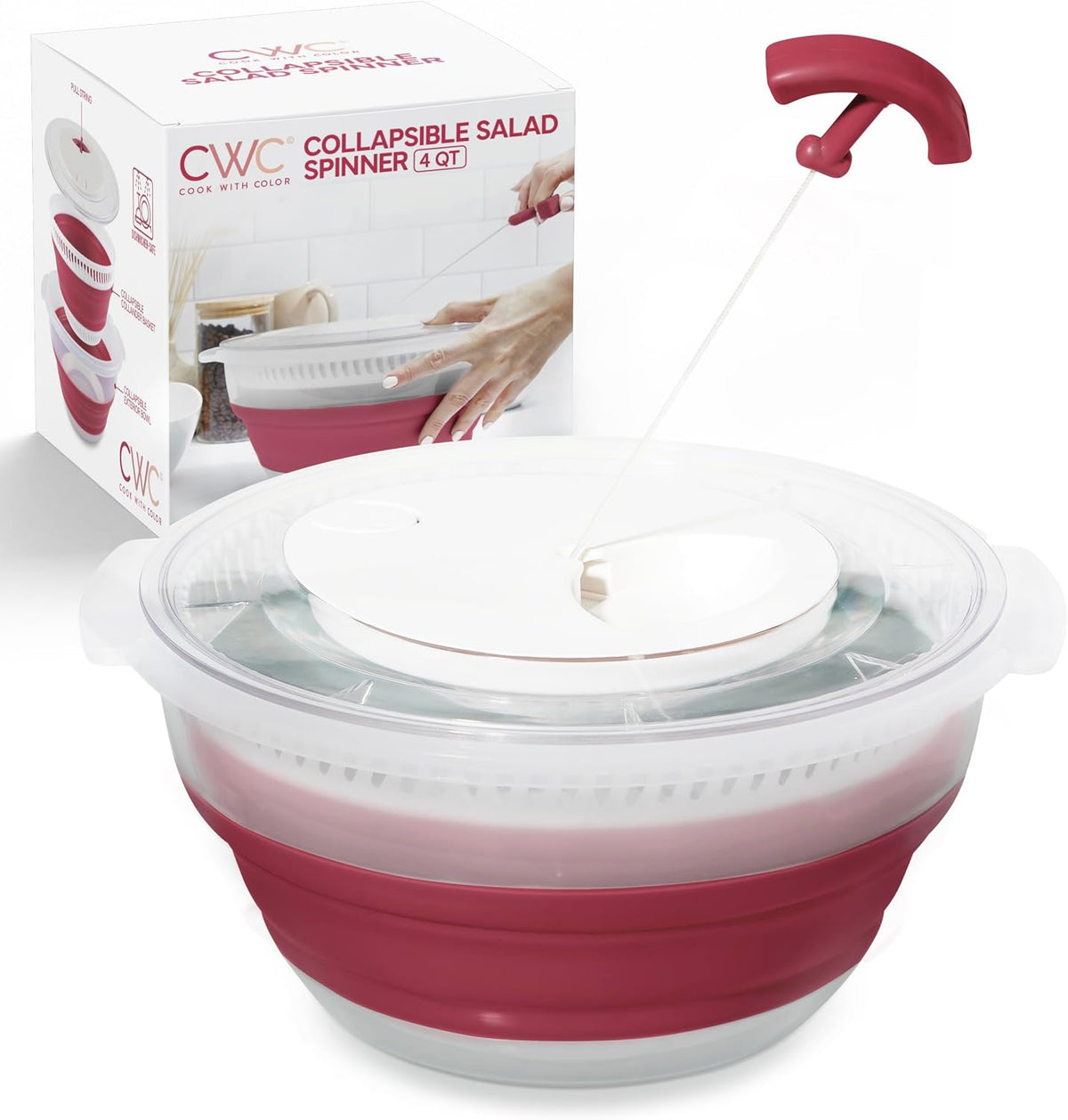 Collapsible Salad Spinner - 4 QT Space Saving Lettuce Dryer with Folding Collapsible Colander Great for Washing and Drying Fruit and Vegetables (Rose)