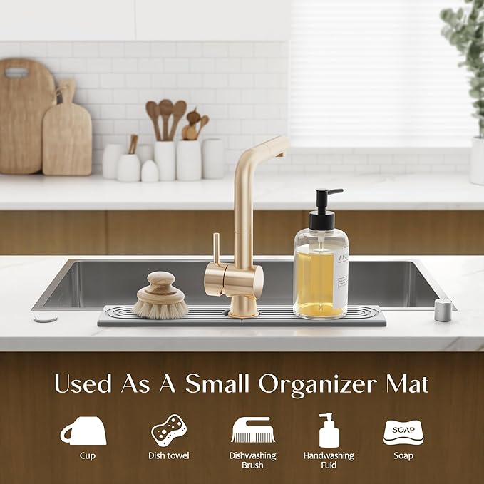 eormoe Faucet Mat for Kitchen Sink - Diatomaceous Earth Faucet Splash Guard, Fast Drying Sink Protector - Water Absorbing Stone for Bathroom Sink (Grey, 19.5'' x 3.9'')